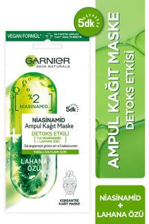 GARNIER Niasinamid Ampul Kağıt Maske Detoks Etkili Yağlı Ciltler İçin - Lahana Özü 